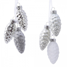  Üveg toboz fehér-ezüst 6cm 3db-os dekorációs kellék