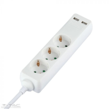 V-tac 3 csatlakozós hosszabító-elosztó 5m fehér 2db USB porttal 2,4A - 8775 villanyszerelés