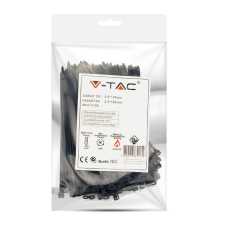 V-tac fekete, műanyag gyorskötöző 2.5x100mm, 100db/csomag - SKU 11160 villanyszerelés