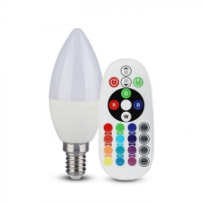 V-tac LED lámpa , égő , gyertya , E14 , 3.5W , dimmelhető , RGBW , W=meleg fehér , távirányítóval világítás