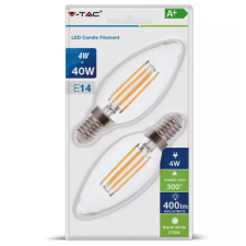 V-tac LED lámpa , égő , izzószálas hatás , filament , gyertya , E14 foglalat , 4 Watt , 300° ,... izzó