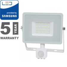 V-tac Mozgásérzékelős PRO-W LED reflektor (30W/100°) meleg fehér kültéri világítás