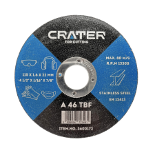  VÁGÓKORONG ROZSDAMENTES ANYAGH. CRATER 115x1,6x22MM GE zár és alkatrészei