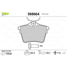 Valeo fékbetétkészlet, tárcsafék 598664 fékbetét