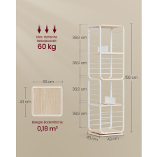 Vasagle 360° Forgó Könyvespolc Természetes Bézs és Fehér Acélvázzal bútor