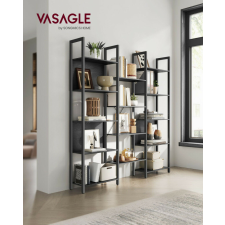  VASAGLE Industrial Könyvespolc 14 Polcos Fém Vázzal Ébenfa Fekete bútor