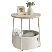 Vasagle Kerek asztal, kis dohányzóasztal szövetkosárral, krémfehér bútor