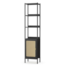 Vasagle Könyvespolc, rattan hatású ajtóval, fém kerettel, fekete 40x30x174cm bútor