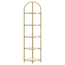 Vasagle modern 5 szintes sarok könyvespolc, üvegpolc arany színben | VASAGLE bútor