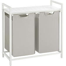 Vasagle szennyeskosár, 2 rekeszes, kivehető szennyeszacskók, polc, fém keret, 2x46L, 73x33x72 cm, fehér bútor