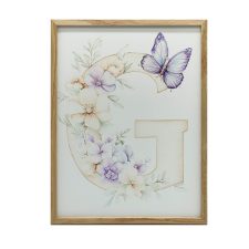  VÁSZON FESTMÉNY FALIVIRÁGRA G BETŰ PILLANGÓVAL 50x70 CM grafika, keretezett kép