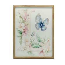 VÁSZON FESTMÉNY L BETŰ VIRÁGAL ÉS LEPKEKKEL 50x70 CM KERET NÉLKÜL grafika, keretezett kép