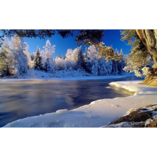  Vászon festmény, MÉDIA, Tél a folyón, 105 x 70 cm grafika, keretezett kép