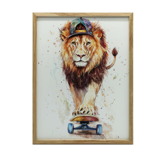  VÁSZONFESTÉS OROSZLÁN GÖRDECSKON VÁSZON PREMIUM 70x100 CM grafika, keretezett kép