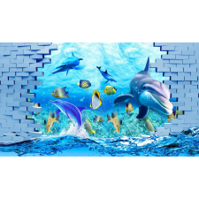  Vászonfestmény Delfin, zátony, hal, téglafal, 105 x 70 cm grafika, keretezett kép