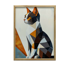 VÁSZONFESTMÉNY EGY MACSKA FALGEOMETRIÁJÁHOZ A TÁJBAN 50x70 CM ARANY KERET grafika, keretezett kép