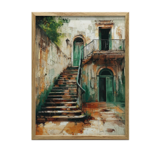 VÁSZONFESTMÉNY FALRA RÉGI LÉPCSŐ VARÁJA 50x70 CM KERET NÉLKÜL grafika, keretezett kép
