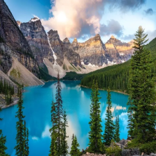  Vászonfestmény Lake Moraine, Kanada, hegyek, 80 x 80 cm grafika, keretezett kép