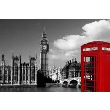  Vászonfestmény London, piros telefon, fekete-fehér, 105 x 70 cm grafika, keretezett kép