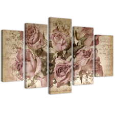  Vászonkép 5 rész, Rózsák és jegyzetek - 200x100 cm tapéta, díszléc és más dekoráció