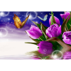  Vászonkép, MÉDIA, Pillangók és lila tulipánok, 105 x 70 cm