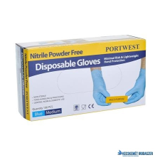 . Védőkesztyű, egyszer használatos, nitril, L méret, púder nélküli, kék védőkesztyű