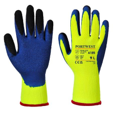 . Védőkesztyű, latex, l méret "duo-therm", sárga-kék a185y4rl védőkesztyű