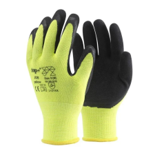  Védőkesztyű latex mártott poliészter lélegző TOP JOB, fekete/sárga, XL védőkesztyű