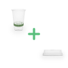 Vegware 2,5 dl keskeny PLA-pohár, Ø 76 mm + 76 mm lapos PLA-tető szívószálnyílással szettben I 50db/csomag