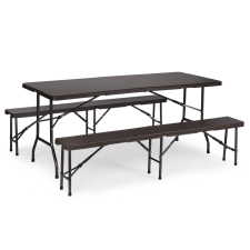 Vendéglátó asztal 180cm + 2 pad Rattan bankett garnitúra ModernHome kerti bútor