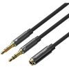 Vention Cotton Braided Dual 3.5mm TRS Male to 3.5mm Female Audio Cable 0.3m Black Aluminum Alloy (BHFBY)