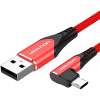 Vention Reversible 90° USB 2.0 to microUSB Cotton Cable Red 1m Aluminium Alloy Type