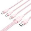 Vention USB 2.0 A Male to 3-in-1 USB-C &amp; Lightning &amp; Micro-B Male 3A Cable 1,5m Pink