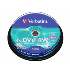 Verbatim DVD-RW lemez, újraírható, 4,7GB, 4x, 10 db, hengeren, VERBATIM írható és újraírható média