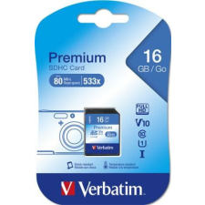 Verbatim Memóriakártya, SDHC, 16GB, CL10/U1, 80/10 MB/s, VERBATIM "Premium" memóriakártya