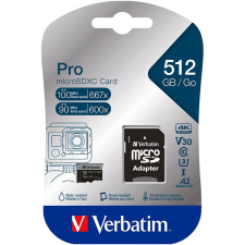 Verbatim MicroSDXC 512GB Pro + SD adapter memóriakártya