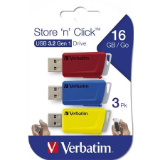 Verbatim Pendrive, 3 x 16GB, USB 3.2, 80/25MB/sec, VERBATIM  Store n Click , piros, kék, sárga pendrive