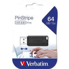 Verbatim Pendrive, 64GB, USB 2.0, 10/4MB/sec, VERBATIM &quot;PinStripe&quot;, fekete pendrive