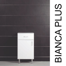 Vertex Bianca Plus 45 alacsony szekrény 1 ajtóval, 1 fiókkal, magasfényű fehér színben, jobbos fürdőszoba bútor
