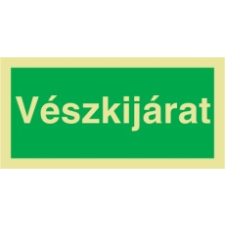  Vészkijárat, után világítós menekülési útvonalat jelző öntapadós tábla információs címke