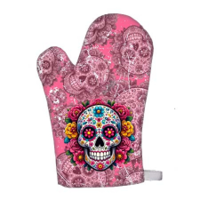  Vicces edényfogó kesztyű, Happy Halloween, cukorkoponya, pink lakástextília