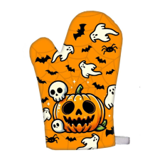  Vicces edényfogó kesztyű, Happy Halloween, tökfej, mustár lakástextília