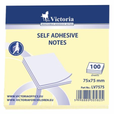 VICTORIA 75x75 mm Öntapadó jegyzettömb - Sárga (100 lap) (01-565401-LV7575-2013) jegyzettömb