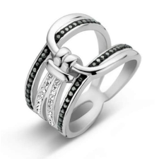 VICTORIA Ezüst színű fekete, fehér köves gyűrű gyűrű