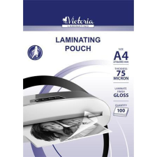 VICTORIA Meleglamináló fólia, 75mikron, A4, fényes, VICTORIA, 100db/cs lamináló fólia