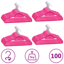 vidaXL 100 db rózsaszín csúszásmentes bársony ruhaakasztó bútor