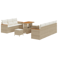 vidaXL 10 Darabos Kert Sofa Szett Párnákkal Bézs Poli Rattan Akáciával (3363011) kerti bútor