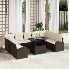 vidaXL 10 darabos Kerti Sofa Szett párnákkal Barna Poli Rattan kerti bútor