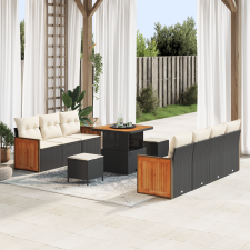 vidaXL 10 darabos Kerti Sofa Szett Párnákkal Fekete Poli Rattan Akáciából kerti bútor