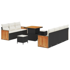 vidaXL 10 darabos Kerti Sofa Szett Párnákkal Fekete Poli Rattan Akáciából (3363265) kerti bútor